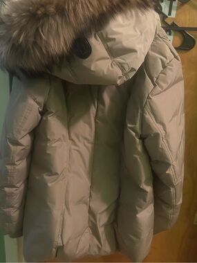 Mackage Women's Beige Down Puffer Coat with Fur-Trim Hood